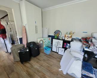 Luggage, laundry baskets, wall art