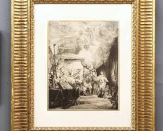 REMBRANDT ENGRAVING THE DEATH OF THE VIRGIN FRAMED-New Hollstein's fifth (of 5) state