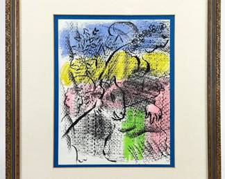 VINTAGE MARC CHAGALL "XXe Siscle No. 34" 1970 FRAMED LITHOGRAPH W/cOA