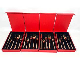 FOUR BEAUTIFUL 5 PC.HERDMAR OF PORTUGAL COPPER PLACE SETTING FORK,SPOON,KNIFE TABLEWARE