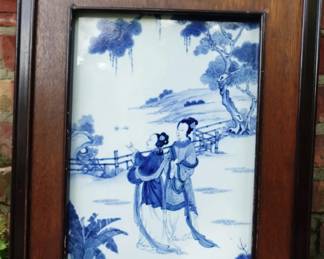 EARLY CHINESE PORCELAIN PLAQUE FRAMED