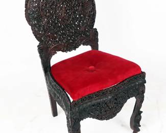 ANTIQUE 19th C. ANGLO INDIAN ORNATE HAND CARVED CHAIR