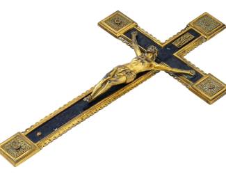 RARE ANTIQUE ERHARD AND SONS CATHOLIC BRASS ALTAR CROSS