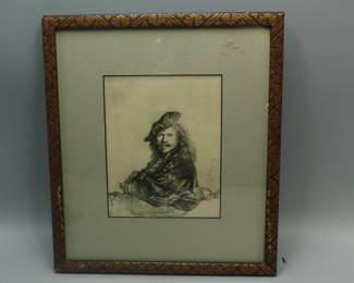 REMBRANDT LITHOGRAPH SELF PORTRAIT FRAMED ETCHING