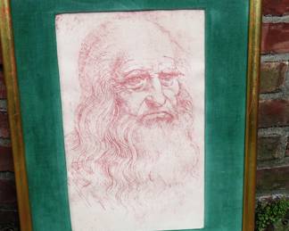 ANTIQUE LEONARDO DA VINCI EARLY SELF PORTRAIT STONE LITHOGRAPH FRAMED ALINARI BROTHERS