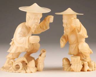 SIGNED VINTAGE HAND CARVED JAPANESE OKIMONOS FISHERMAN STATUE SCULPTURE