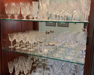 Waterford crystal: Water, iced tea, white wine, wine hocks, aperitif, brandy and champagne glasses