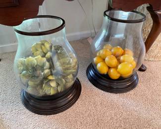Pottery barn glass hurricans and faux lemons and artichokes