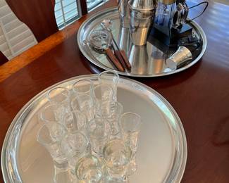 pewter trays, shot glasses, and bar essentials