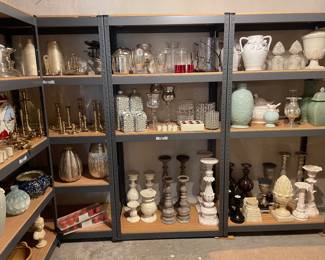 Vases, Urns, Candle holders, Lanterns, bowls, candles and yes... the racks are for sale (must be picked up after the sale - Thursday (8-29)
