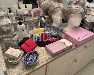 Paula Young wigs (3), and bathroom essentials