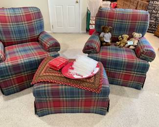 matched set of armchairs and ottoman, Steiff bear