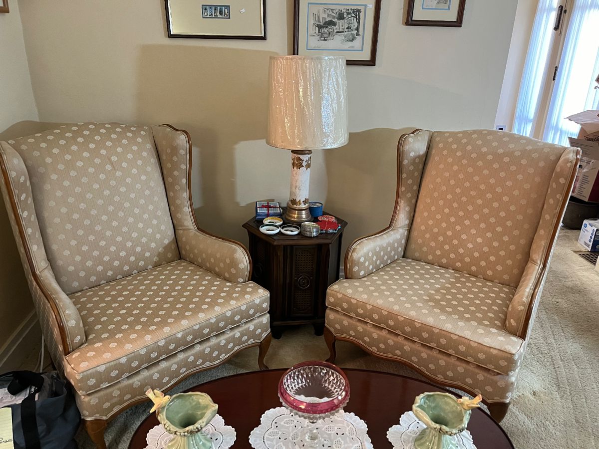 Zollinger’s custom made Queen Ann chairs. Always covered, perfect condition $200 each OBO