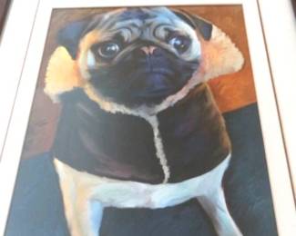 Framed Pug Print "The Aviator" Signed Robert McClintock