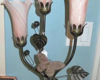 Dale Tiffany Pink Triple Tulip Shade Butterfly Table Lamp