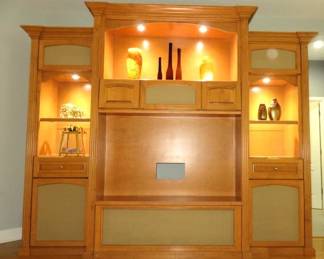 3 Piece Lighted Custom Solid Wood Wall Unit Entertainment Center by Furniture Design Gallery