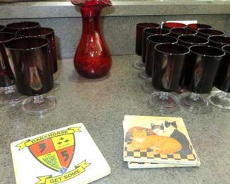 Vintage Luminarc Arcoroc France Cavalier Ruby Glass Set