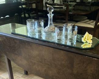 Drop-leaf table; decanter set
