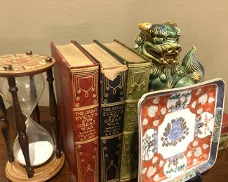  Décor including antique books and foo dog