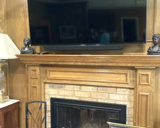 Large TV; fireplace tools