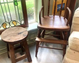 Antique stool and youth chair