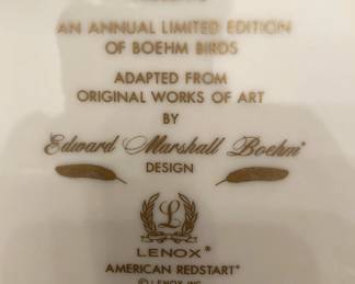 Lenox presents "Annual Limited Edition of Boehm Birds" plates By Edward Marshall Boehm