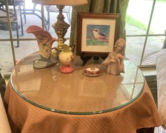 Glass top table; custom tablecloth