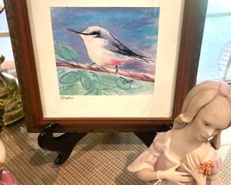 Framed bird watercolor art