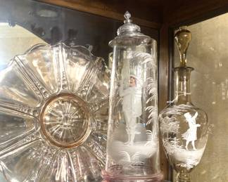 Mary Gregory pitcher and 6 glasses;