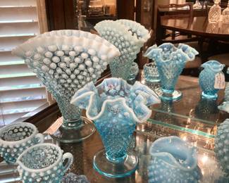 Vintage Fenton -  hobnail opalescent blue ruffled edge  