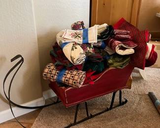 Sled and Christmas linens