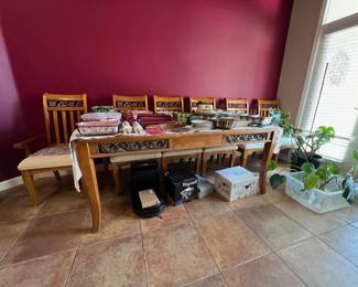 Table and 6 Chairs with metal trim