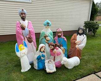 Nativity Blow mold Set, three kings, angel, Mary, Jesus, Joseph, Shepherd and sheep