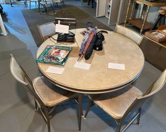 card table with six chairs, umbrellas, Christmas plastic stained glass