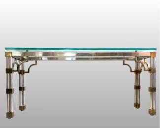 Contemporay Chrome And Brass Glass Top Console Table, Possibly John Vesey, C 1970s