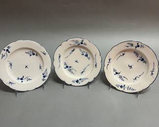 Three Chantilly Hand Painted Blue Sprig CeramicPlates
