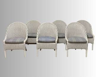 Set Of Six White Wicker Dining Chairs
