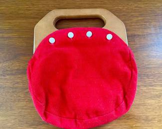 1970s Bermuda Corduroy Purse w/ Wood Handle