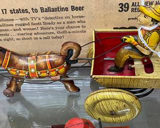 Lehmann Wind-up Tin Litho Rider and Cart (Non-working)