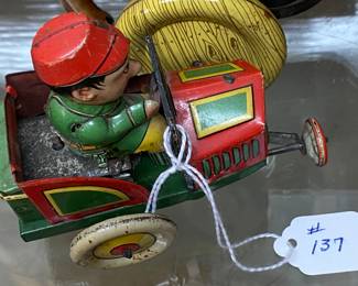 Vintage Tin Lithograph Car and Rider (Working)