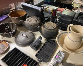 Cast iron items and pottery