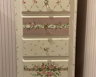 Custom Made White Lingerie Chest With Hand Painted Floral Decoration
