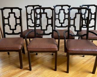 Set Of 6 Chinese Chippendale Style Dining Chairs, Circa 1940
