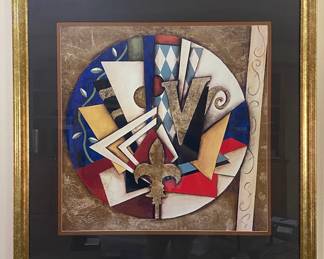 Framed Art Print Abstract Circle With Central Fleur De Lis
