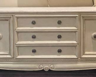 Italian Tuscan Style Stone Top White Triple Dresser
