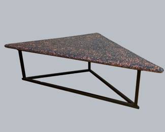 Modernist Stone Triangular Coffee Table With Metal Base
