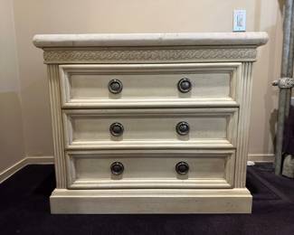 Italian Tuscan Style Ivory Stone Top Bedside Table
