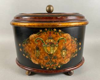 Floral Decorated Oval Covered Box
