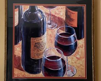 Framed Art Print Of Wine Bottle And Glasses
