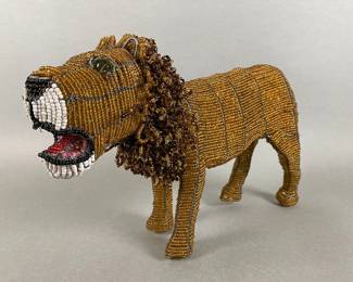 African Handmade Beaded Wire Lion
